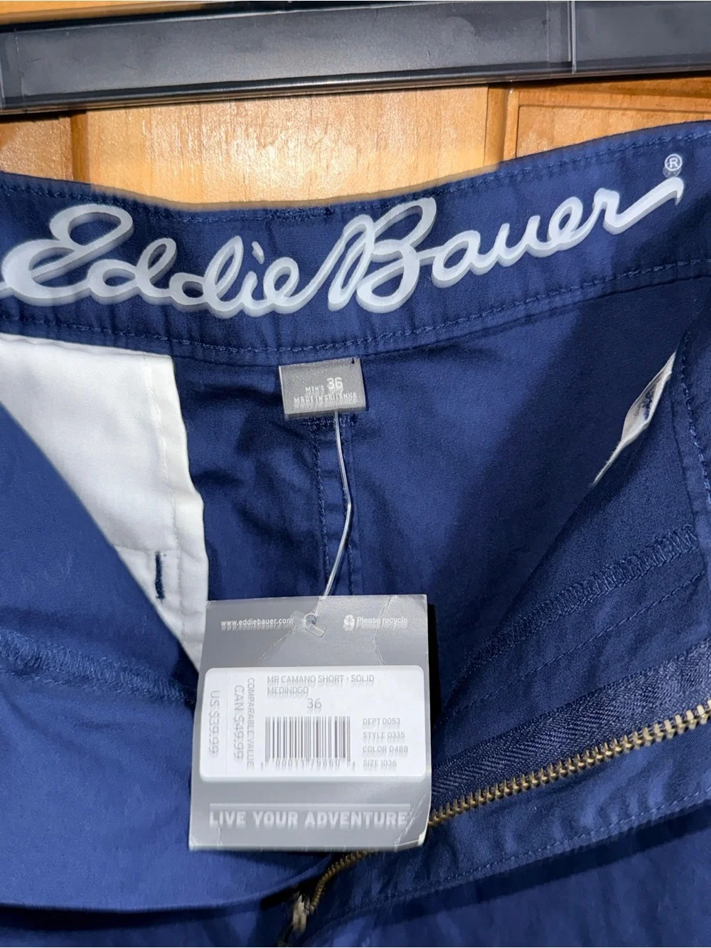 NWT Eddie Bauer Classic Mr. Camano Navy Flat-Front Men's Shorts-36